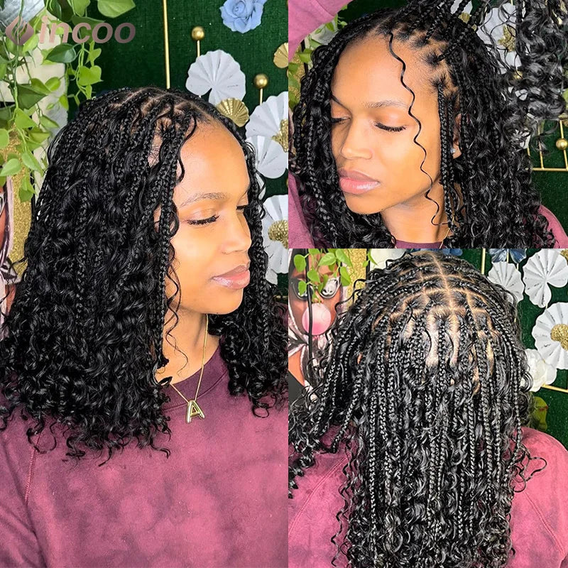 12" Short Bob Boho Goddess Braided Synthetic 360 Full Lace Front Synthetic Wig