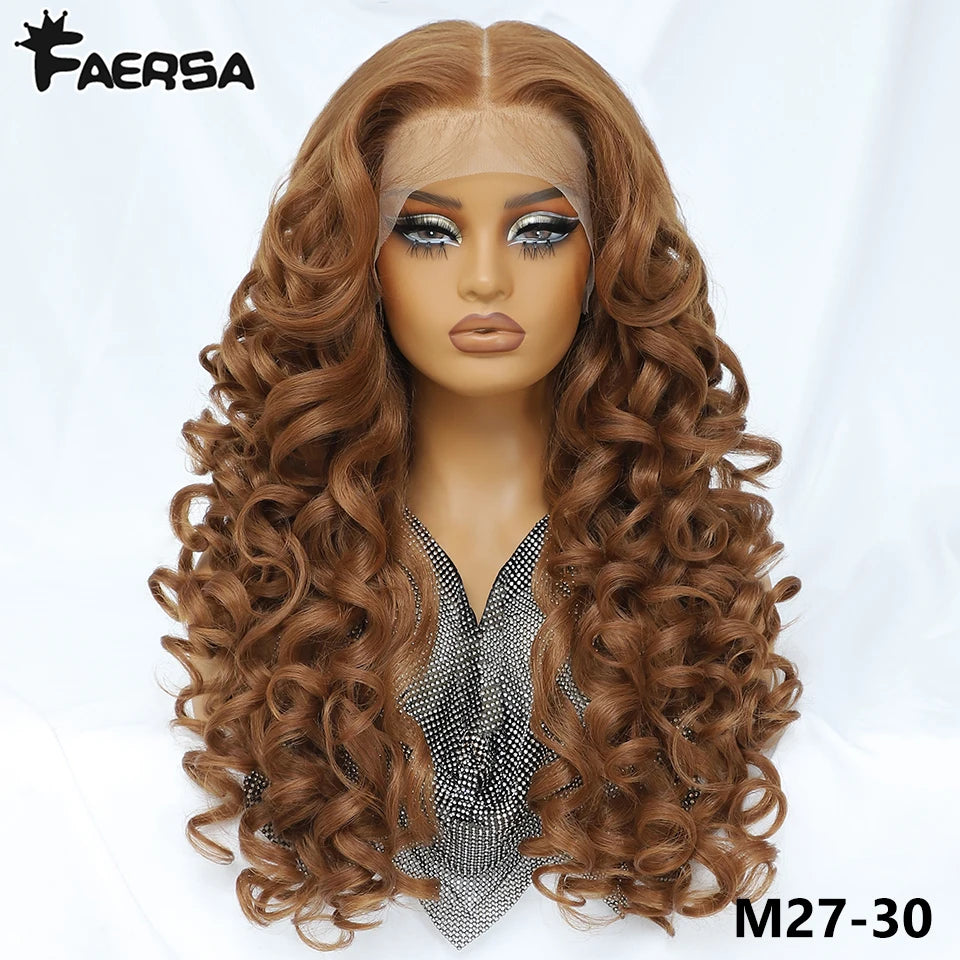 Curly Pre-Plucked Baby Hair Synthetic Lace Front Wigs - Various Colors Available