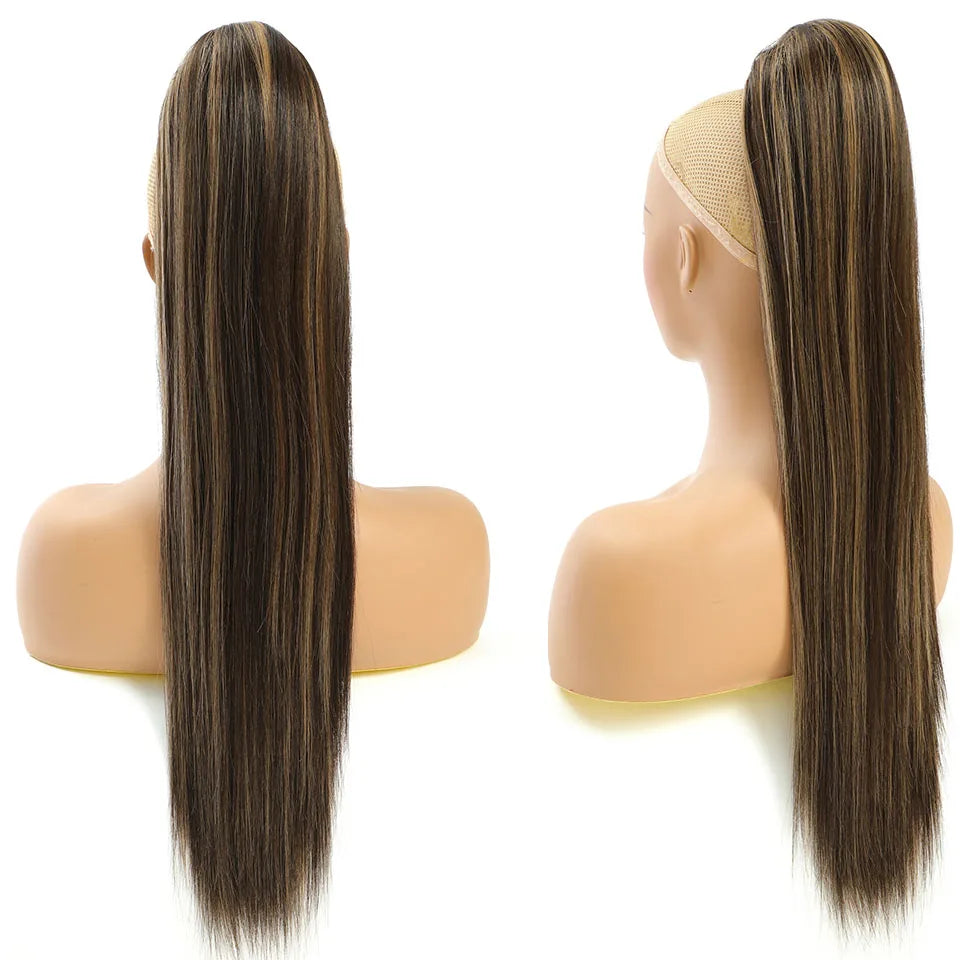 Blonde Long Silky Straight Ponytail Synthetic Hair; DrawString Clip-In Piece