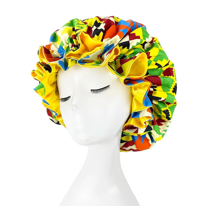 African Pattern Print Satin Bonnets