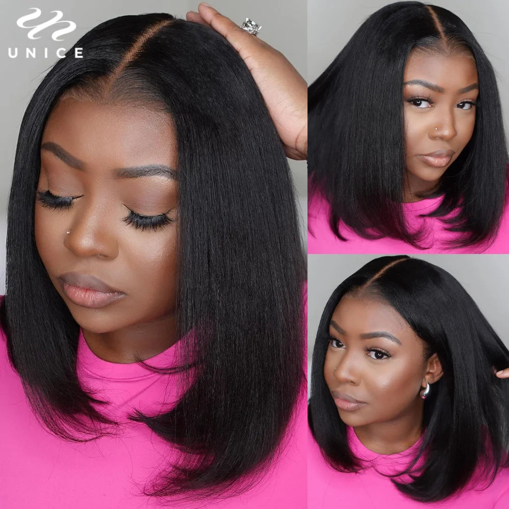 Yaki Straight Bob - Pre Bleached, Pre Cut  7x5 13x4 Lace Front Human Hair Glueless Wig