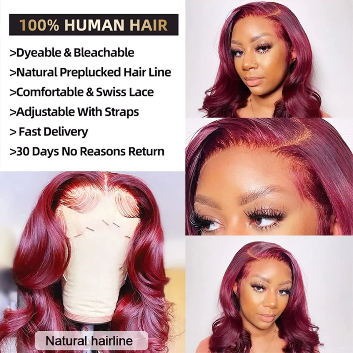 Body Wave Burgundy - Glueless HD Frontal Human Hair Wig