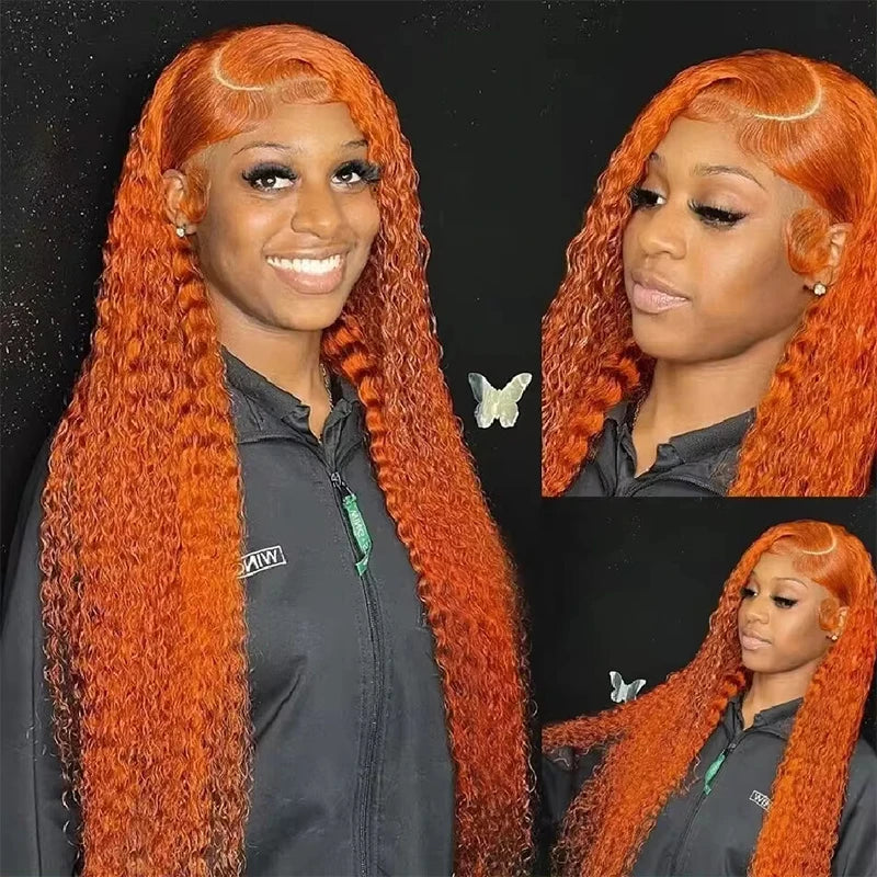 Ginger Orange Water Wave - Pre Plucked HD Transparent Lace Front Human Hair Wig