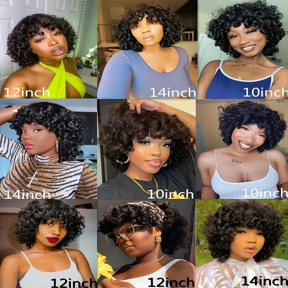 Afro Rose Curly Human Hair Wig with Bangs