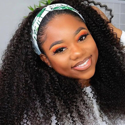 Kinky Curly Headband Human Hair Wigs