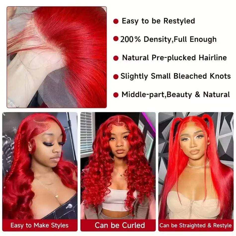 Brazilian Body Wave Hot Red - 4x4, 5x5 & 13x6 HD Lace Front Human Hair Wigs