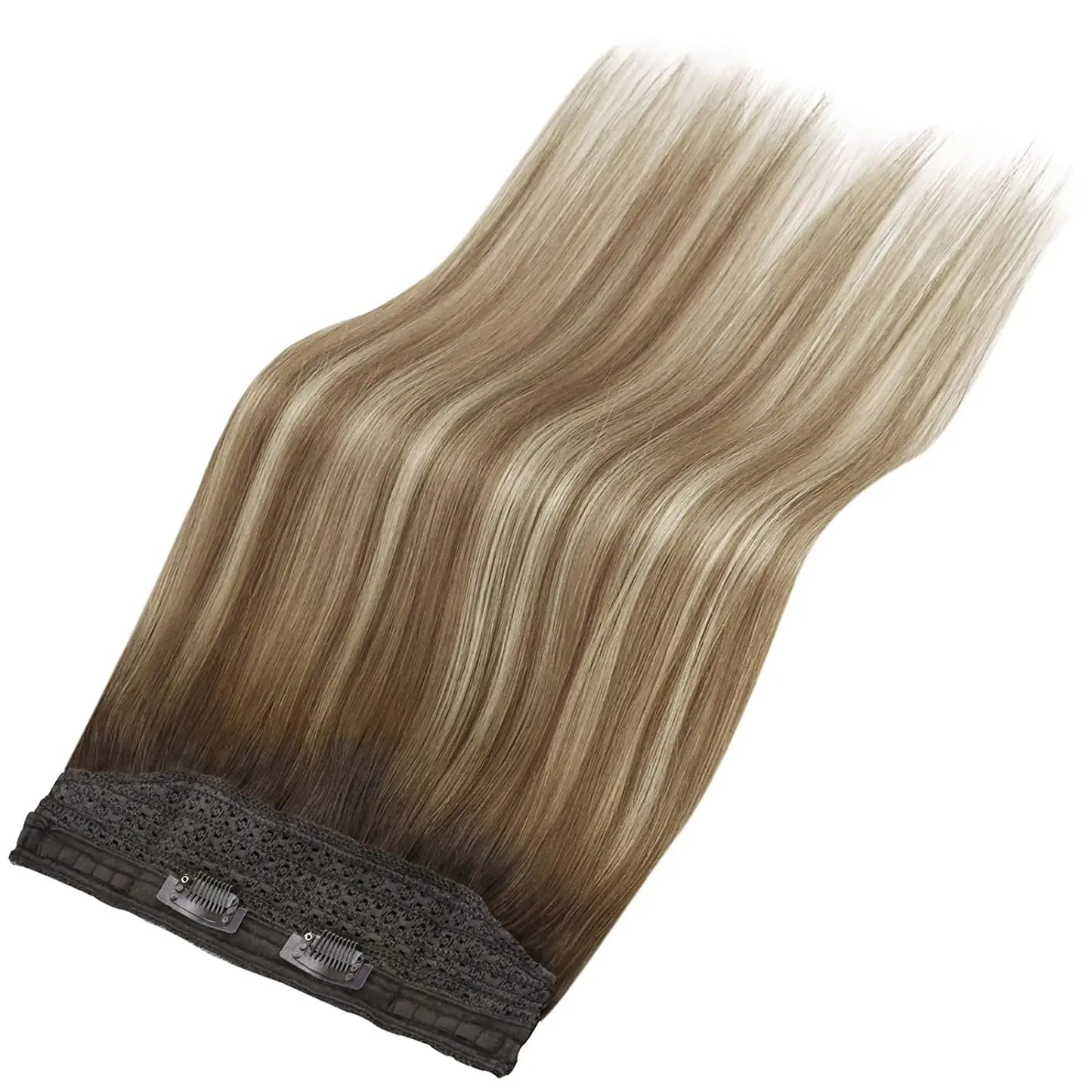 Fish Line Human Hair Extension - One Piece Invisible Wire Hair Weft with 2 Clips