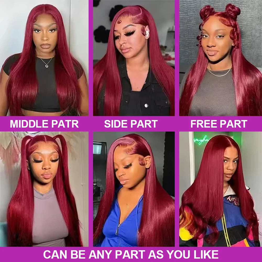 Straight Glueless Burgundy Lace Frontal Ready To Wear - Human Hair