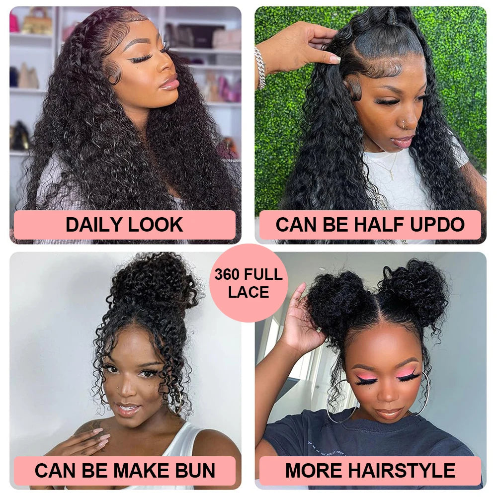 Brazilian Deep Wave Curly - Pre Plucked 360 Lace Front Human Hair Wig