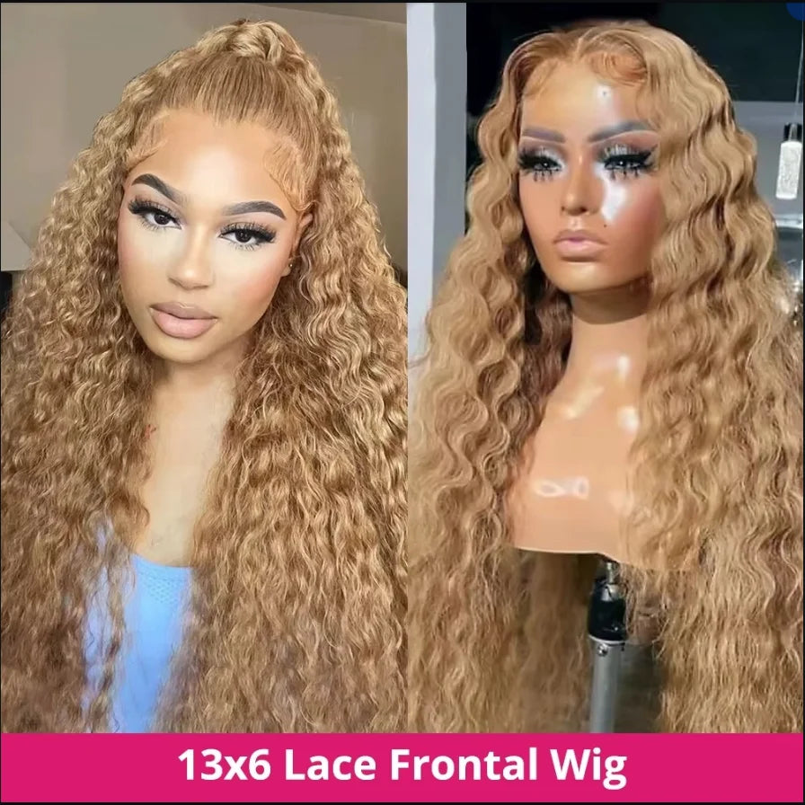 Honey Blonde Deep Wave Curly HD Lace Front Human Hair Wigs