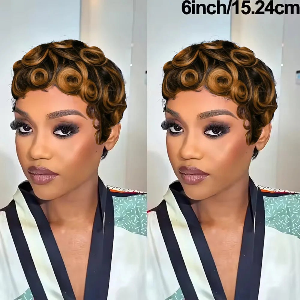 Women's Human Hair Pixie Cut Wig - Short Pin Curls
