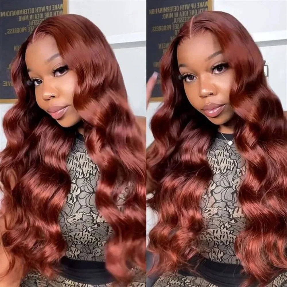 Reddish Brown Body Wave - Pre Plucked HD Lace Frontal Human Hair Wig