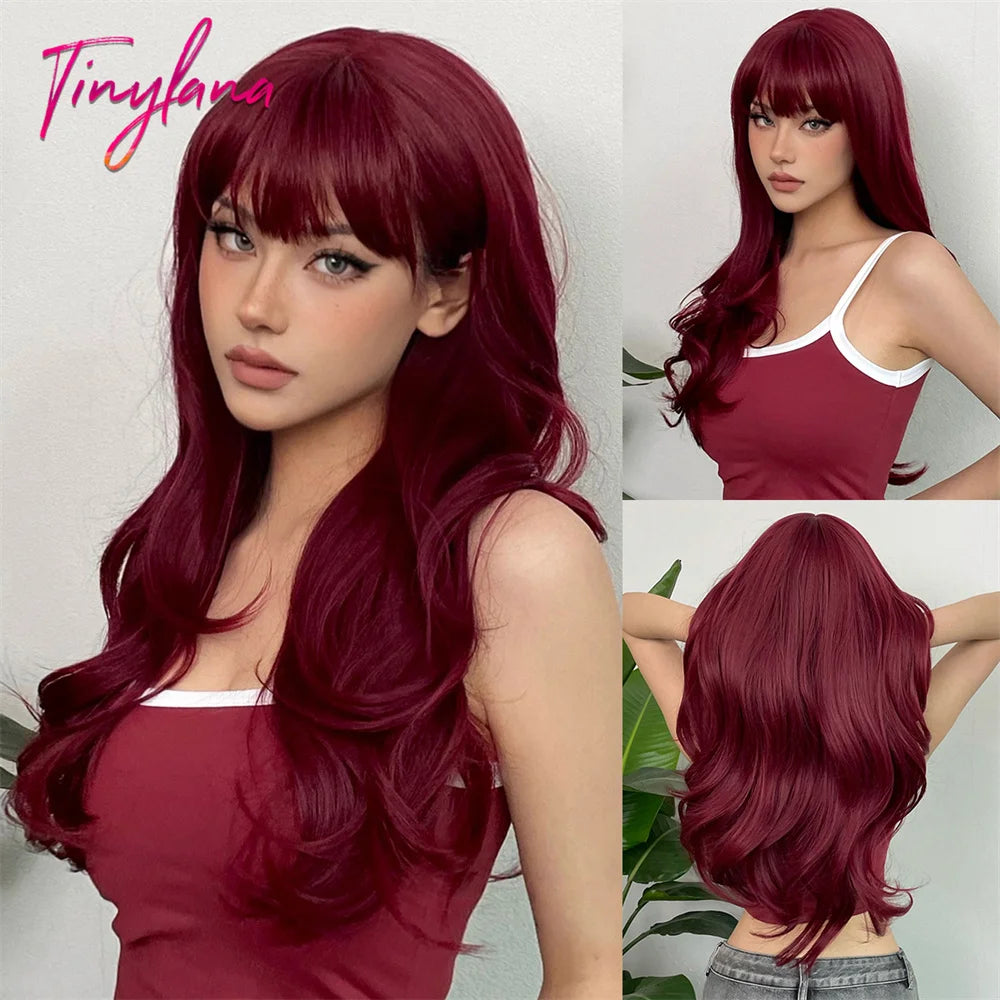 Long Curly Wavy Cosplay Synthetic Wigs With Bangs - Various Colors Available