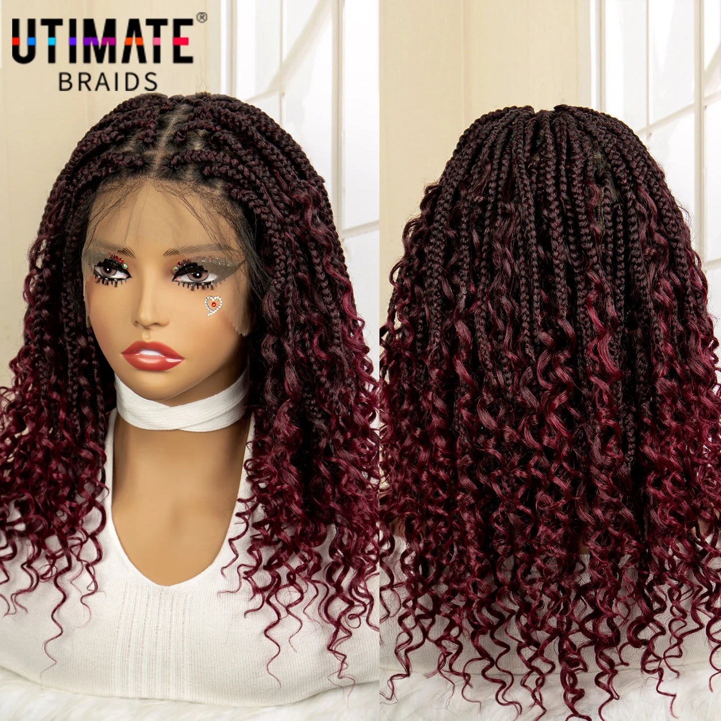 14 Inches Short Box Braided Full Lace Synthetic Boho Wigs  - Various Colors Available