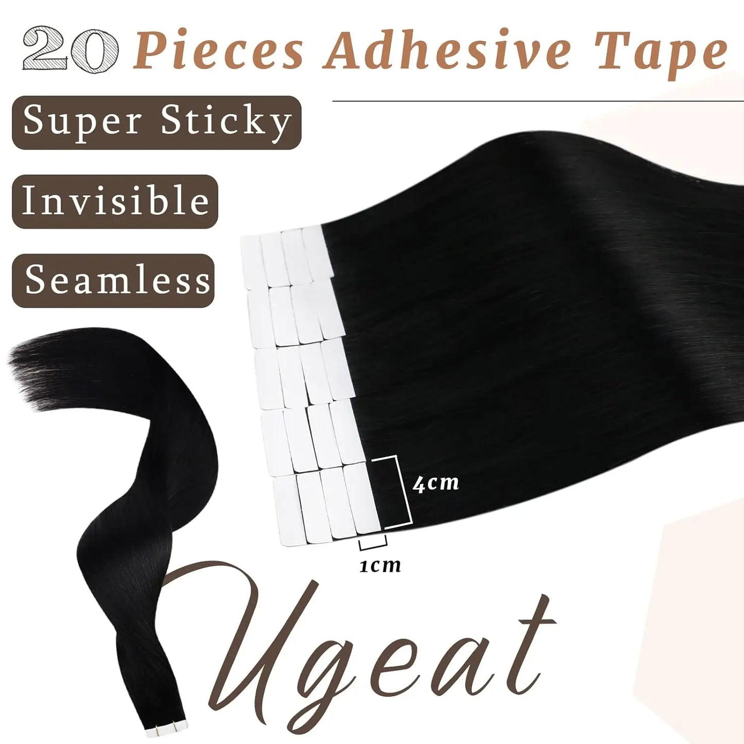 Jet Black Straight Human Hair Tape - In Extensions - Seamless Invisible