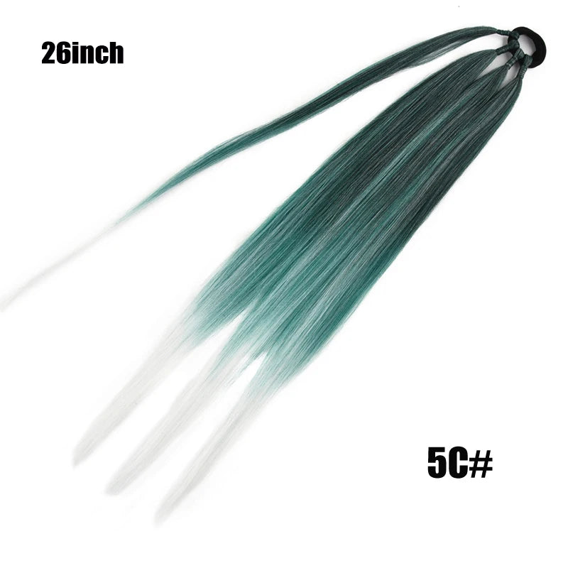 26/34inch Synthetic Long Straight Wrap Around Chignon Ponytail With Rubber Band
