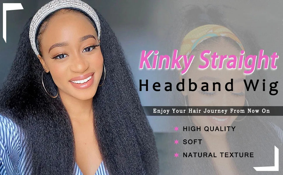 Kinky Yaki Straight Human Hair Headband Wig