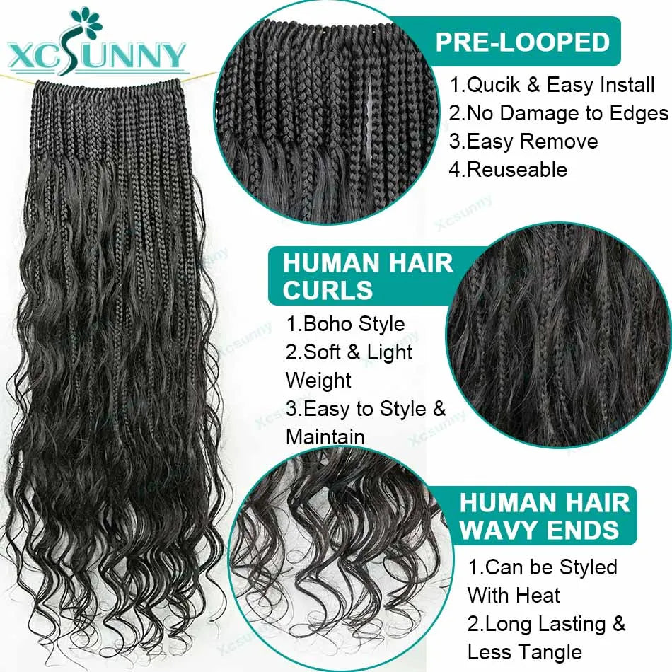 Body Wave Boho Braids Human Hair Crochet - Pre-looped