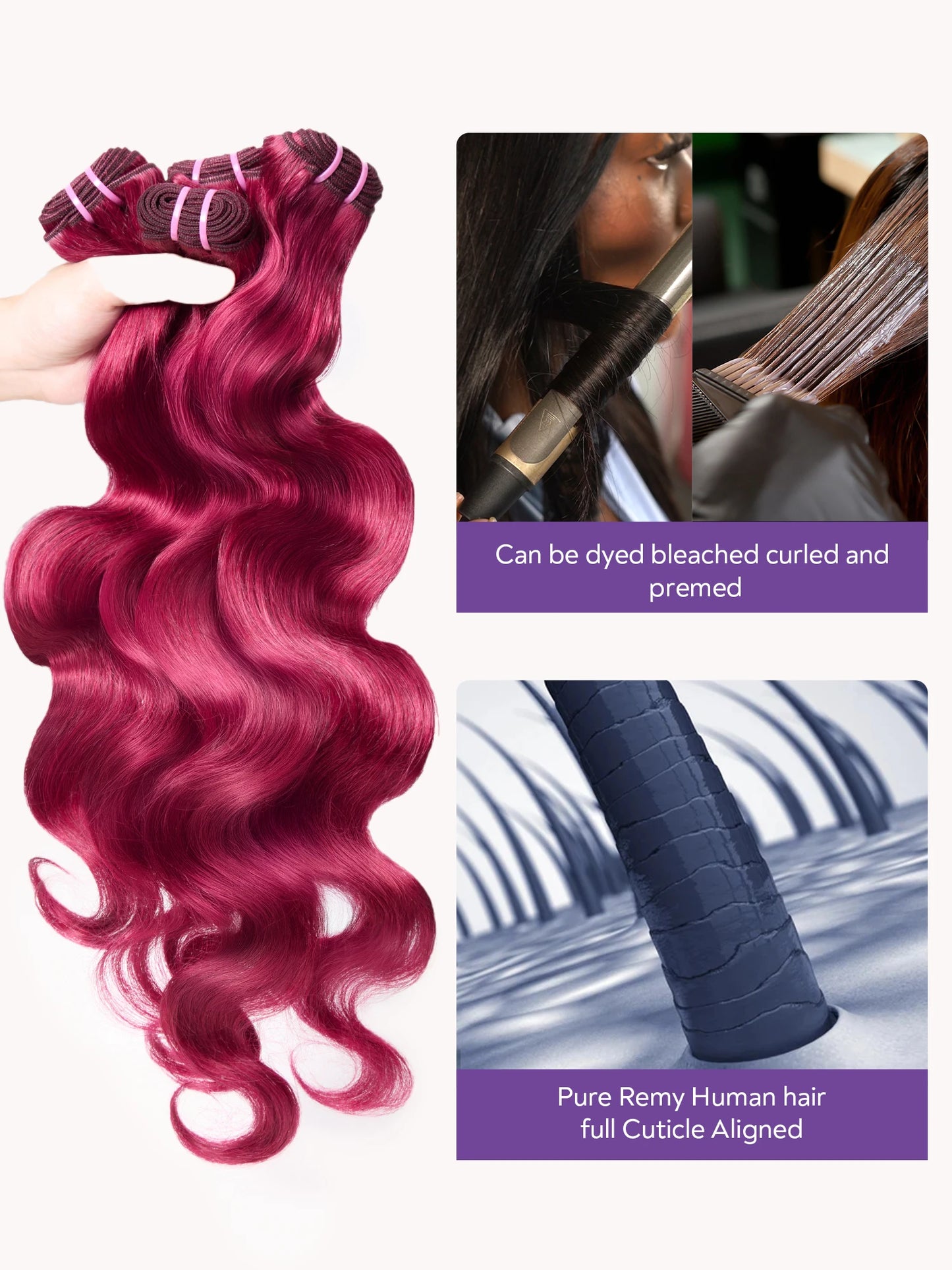Brazilian Body Wave Human Hair Bundles - Burgundy