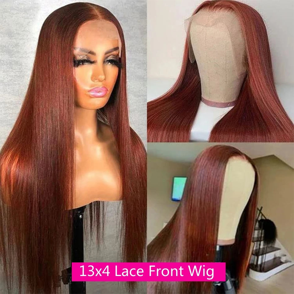 Reddish Brown Straight 13x6 Pre Plucked HD Lace Front Human Hair Wig