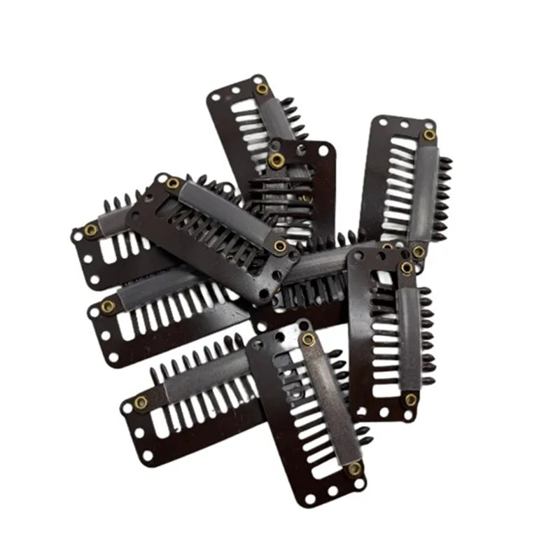 Small 24 Pcs 9-teeth Beige/Brown/Black Hair Clips for Extension Clip-Ins