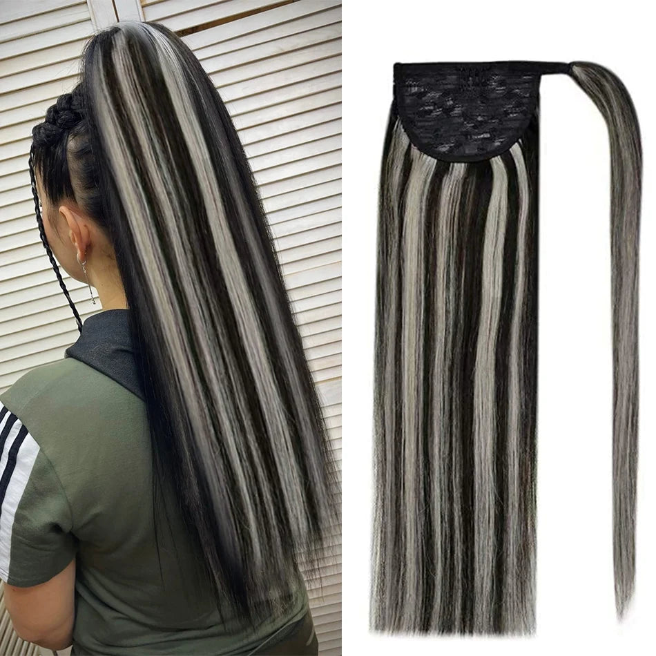 Straight Human Hair Wrap Around Ponytails