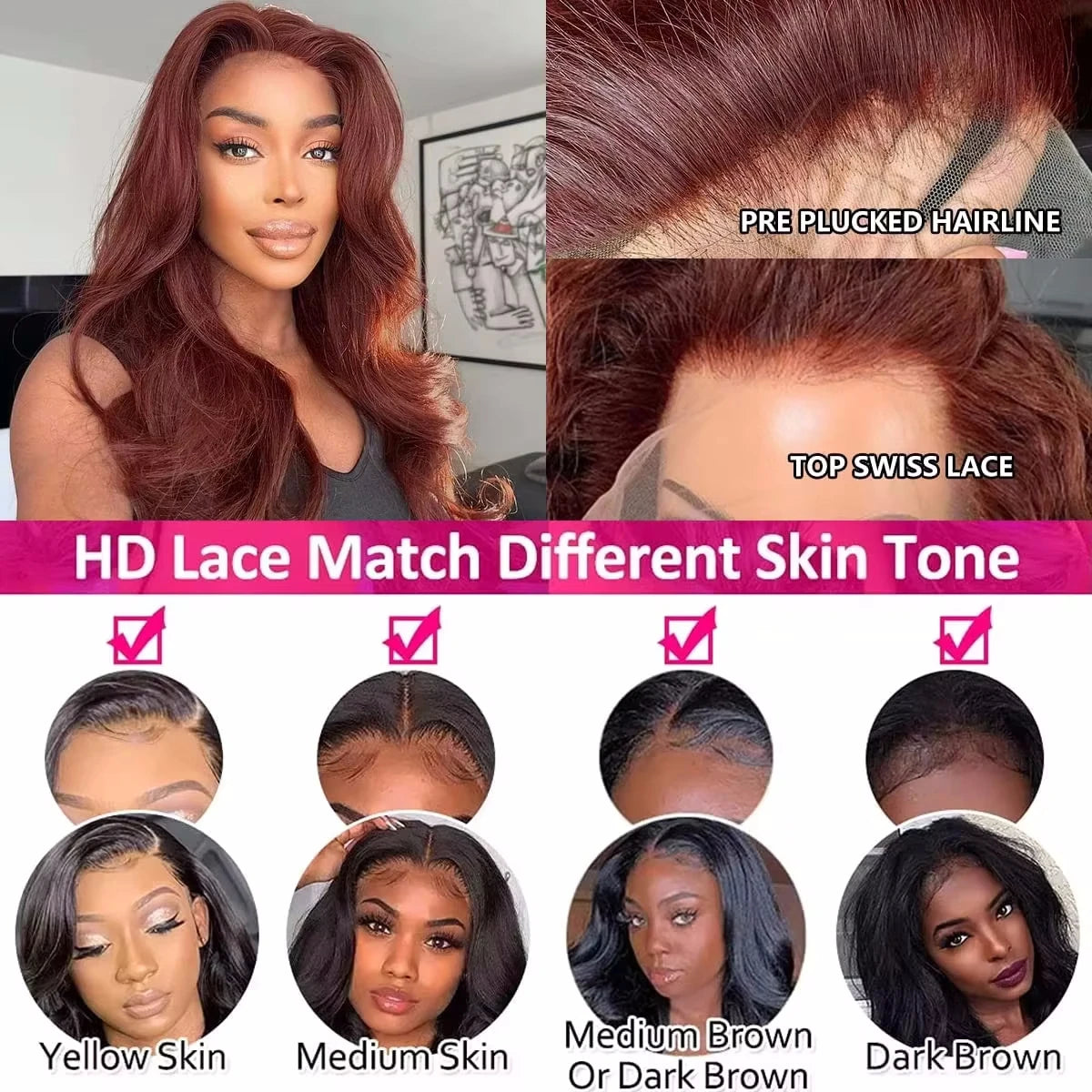 Reddish Brown Straight 13x6 Pre Plucked HD Lace Front Human Hair Wig