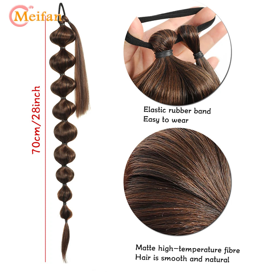 Synthetic Long Bubble Braid Wrap Around Ponytails