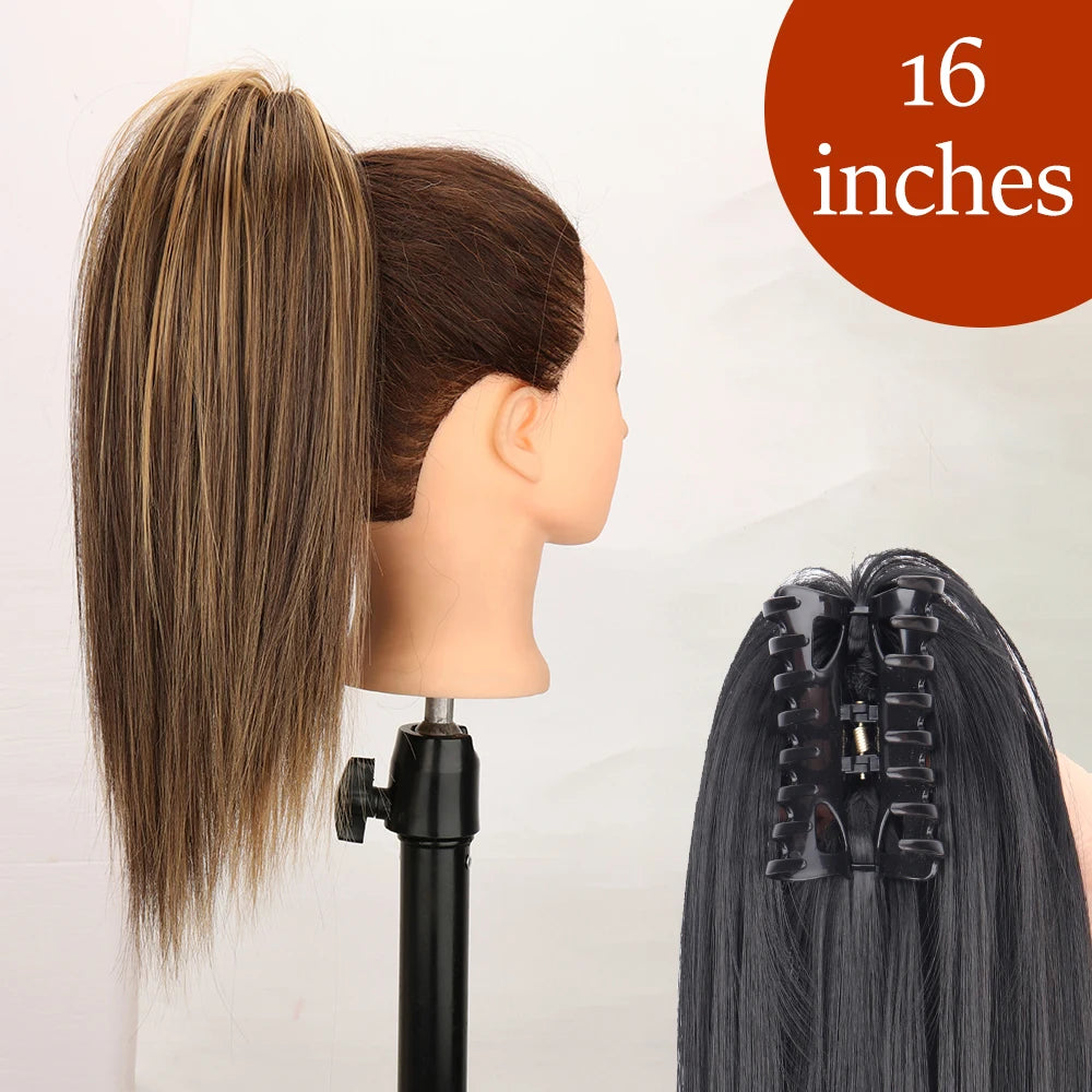 Synthetic Long Straight Claw Clip On 24Inch Ponytail
