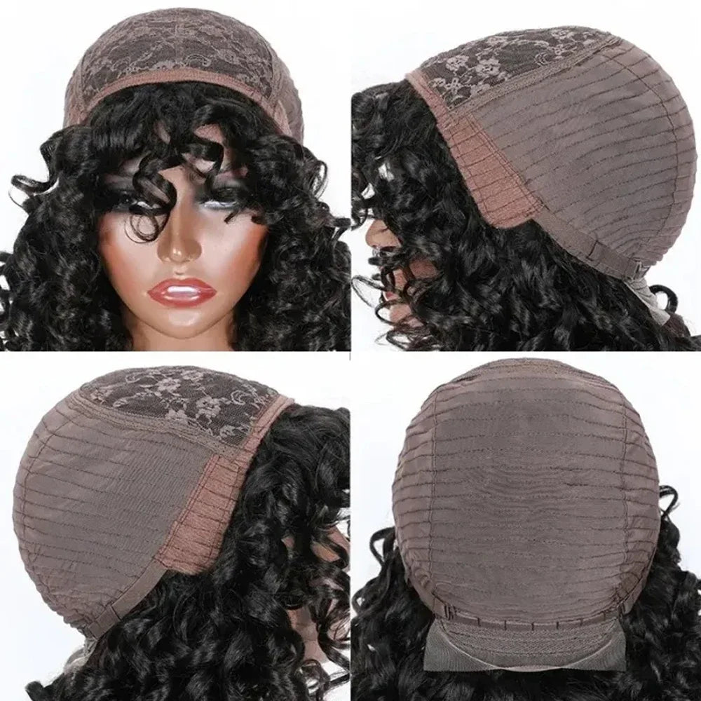 Big Curly Bob Glueless Human Hair Wig With Bangs