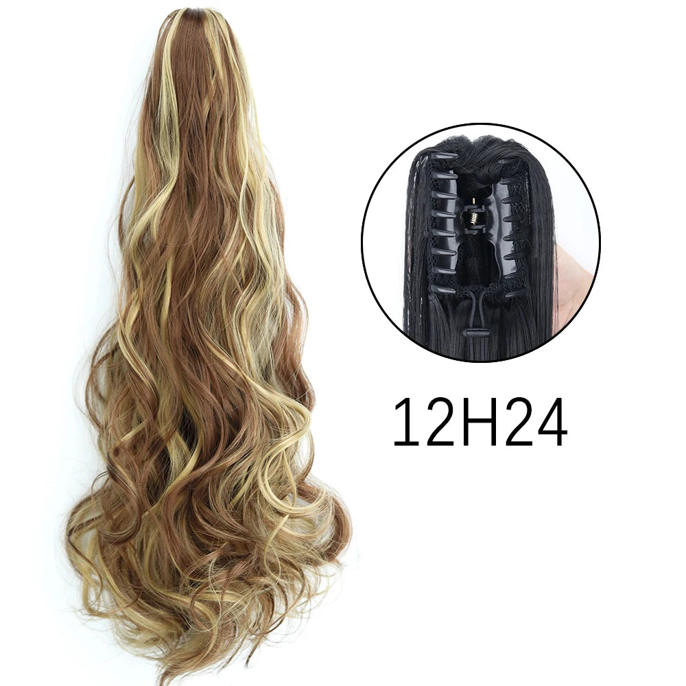 Synthetic Long Straight Claw Clip On 24Inch Ponytail