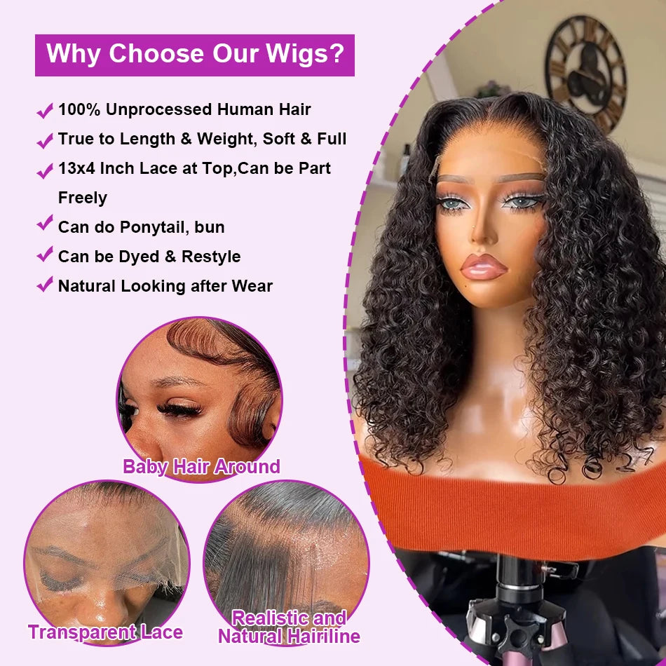 Water Wave Bob - Glueless Pre Plucked, Pre Cut Human Hair Ready To Go Lace Frontal Wig.