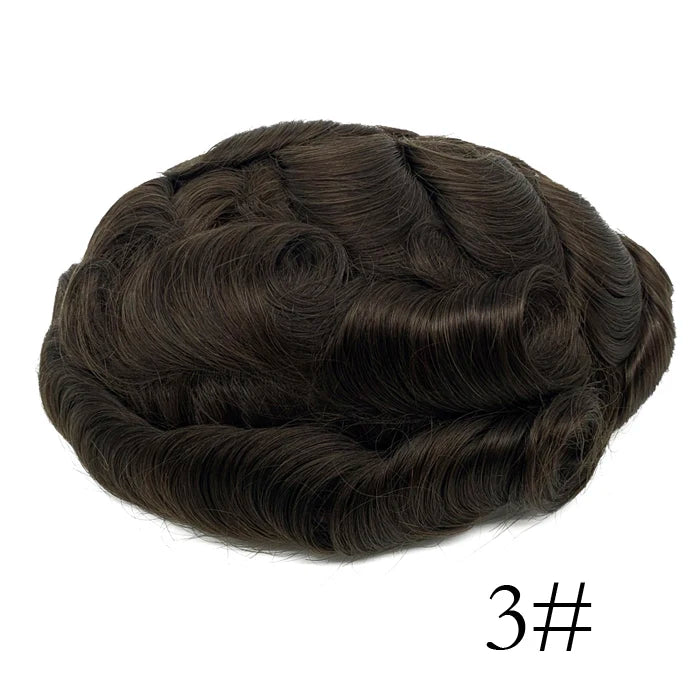0.08mm Thickness PU Poly Base Double Knotted Toupee Human Hair - Capillary Prothesis
