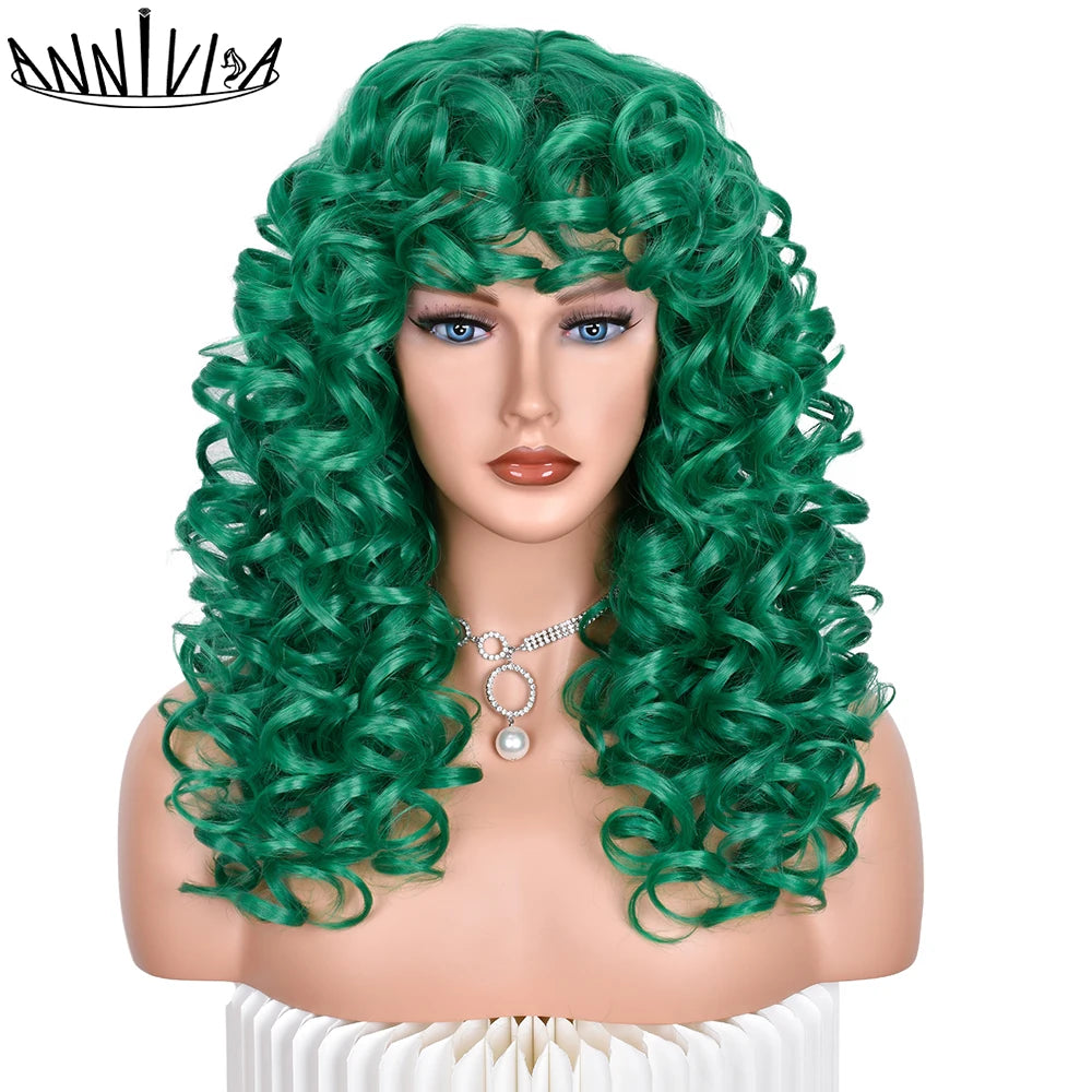 Synthetic Curly Wig With Bangs - Various Colors Available