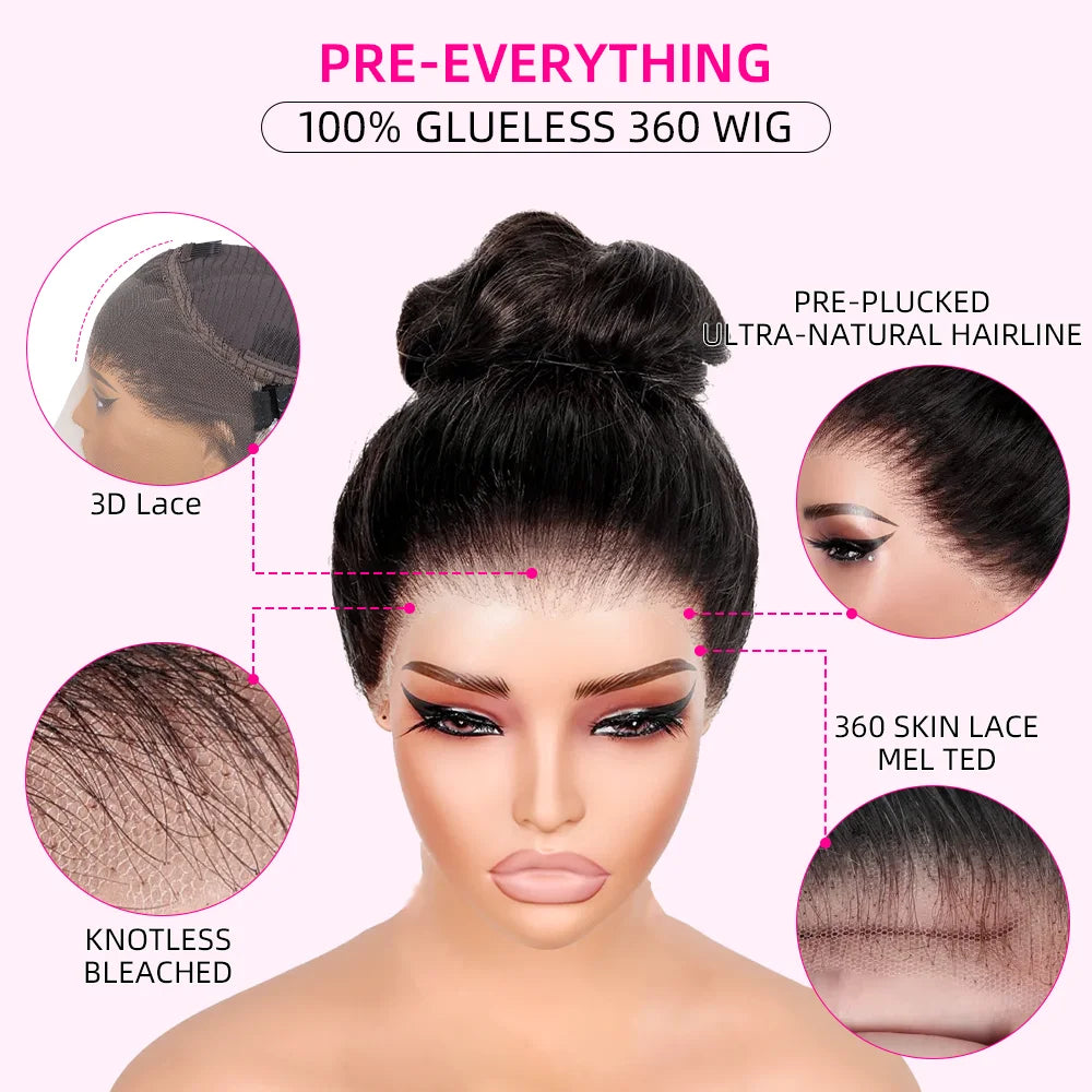 Bone Straight - Glueless Invisi-Drawstring 360 HD Transparent Lace Front Human Hair Wear&Go Wig