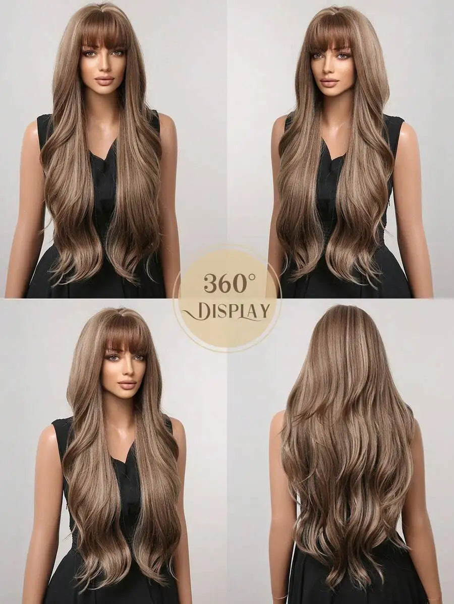Long Curly Wavy Heat Resistant Synthetic Wigs With Bangs - Various Colors Available