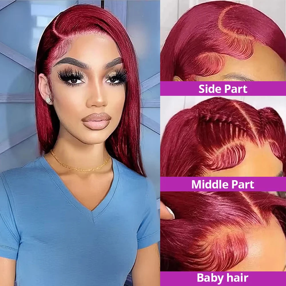 Brazilian Straight Burgundy Short Bob - Glueless Ready to Wear Wig