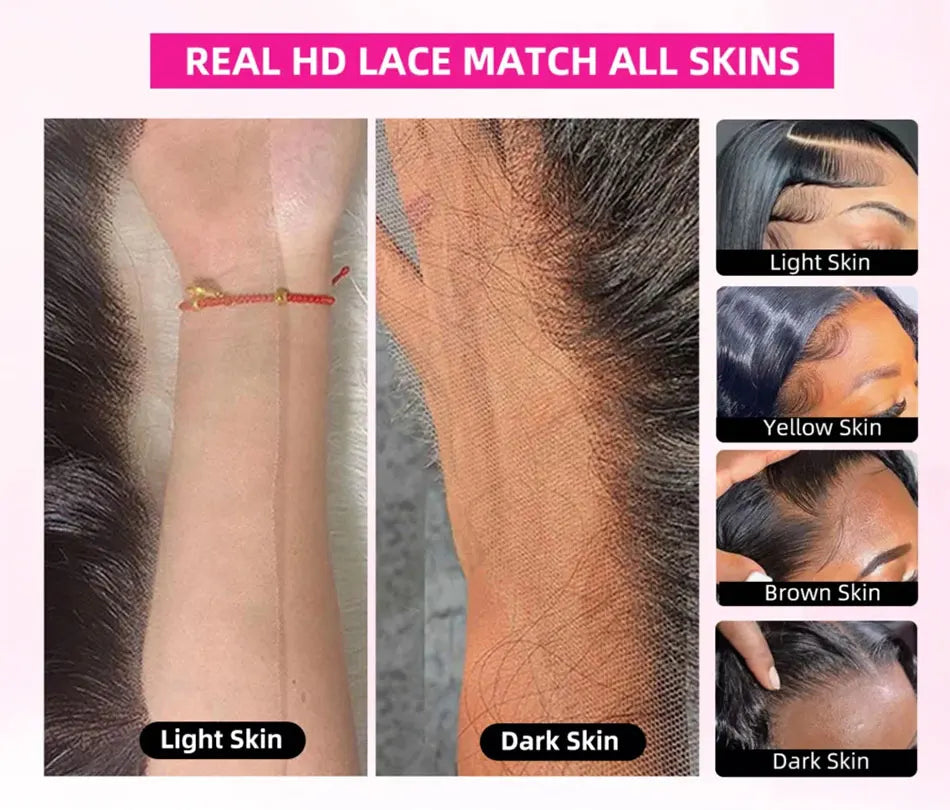 Body Wave - Glueless HD Transparent Pre Bleached Lace Closure Ready to Wear Wig
