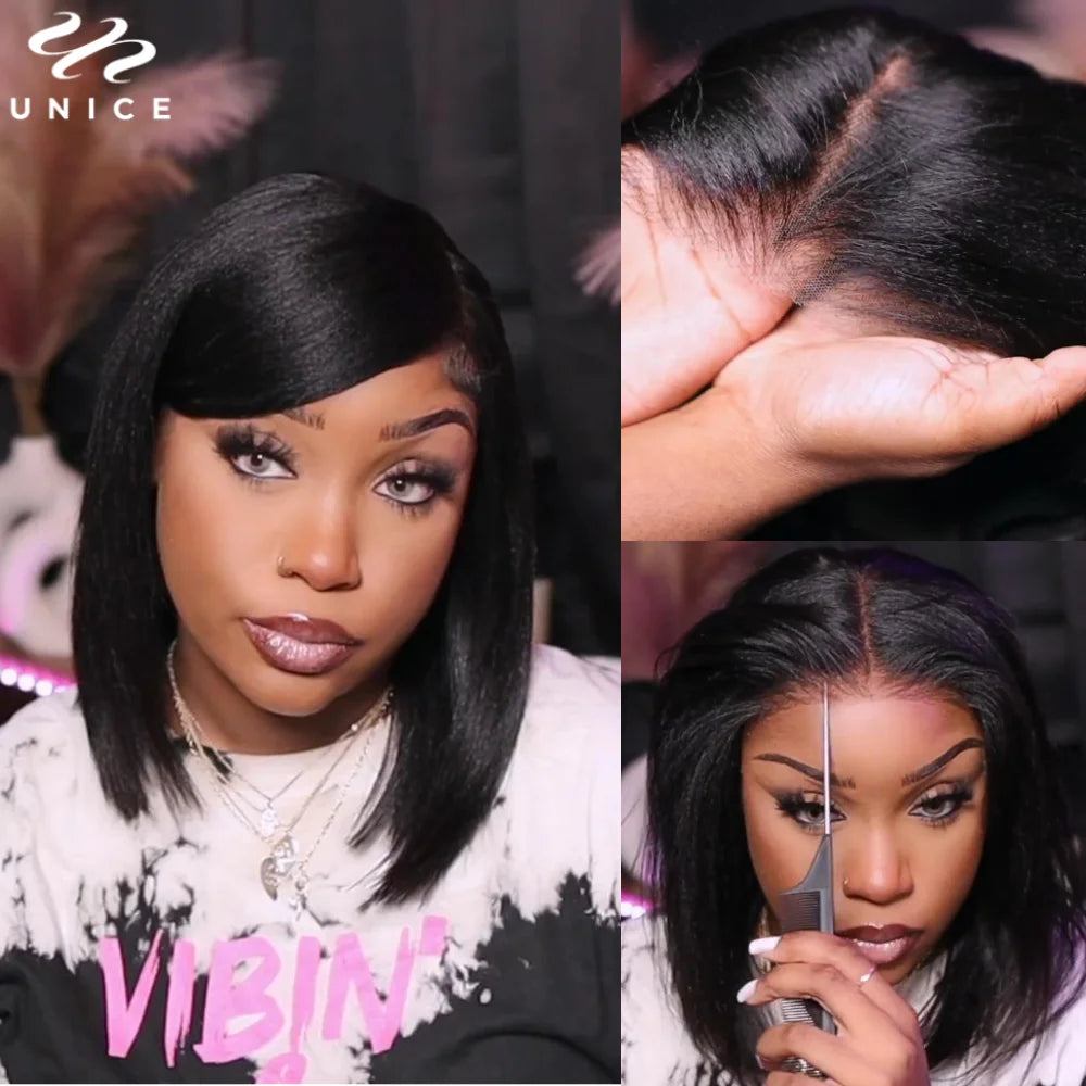 Yaki Straight Bob - Pre Bleached, Pre Cut  7x5 13x4 Lace Front Human Hair Glueless Wig