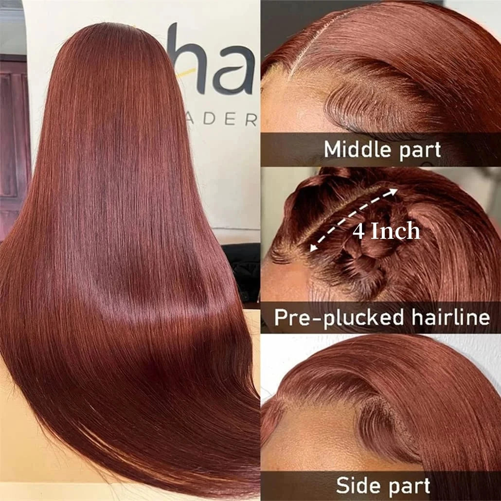 Reddish Brown Straight 13x6 Pre Plucked HD Lace Front Human Hair Wig
