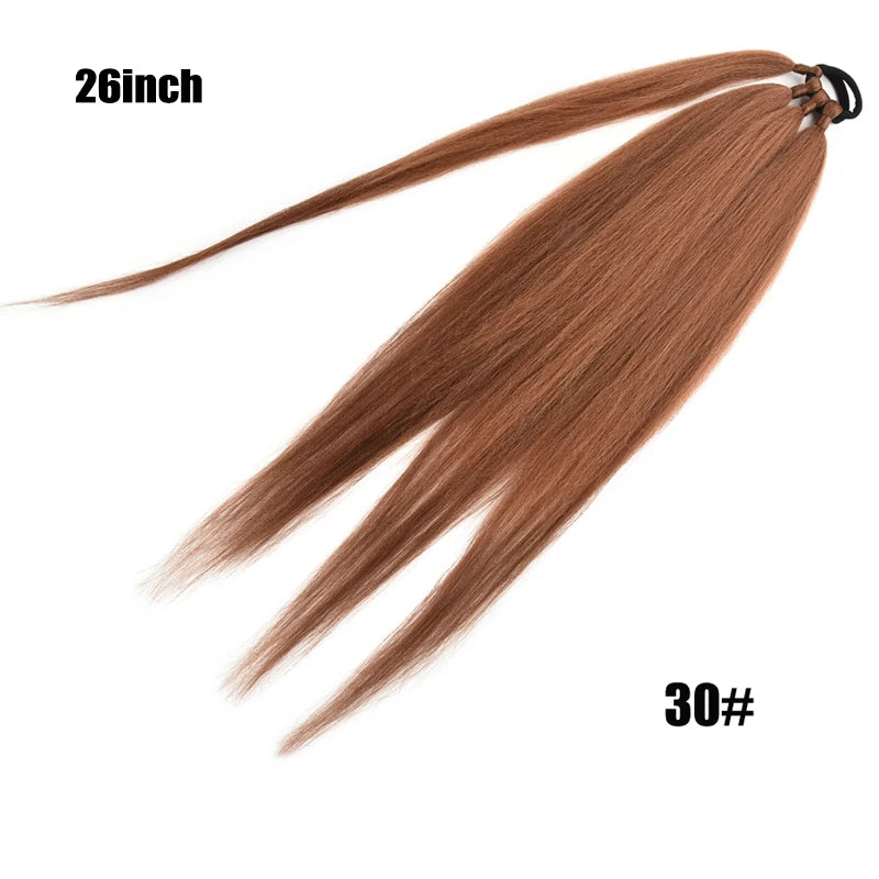 26/34inch Synthetic Long Straight Wrap Around Chignon Ponytail With Rubber Band