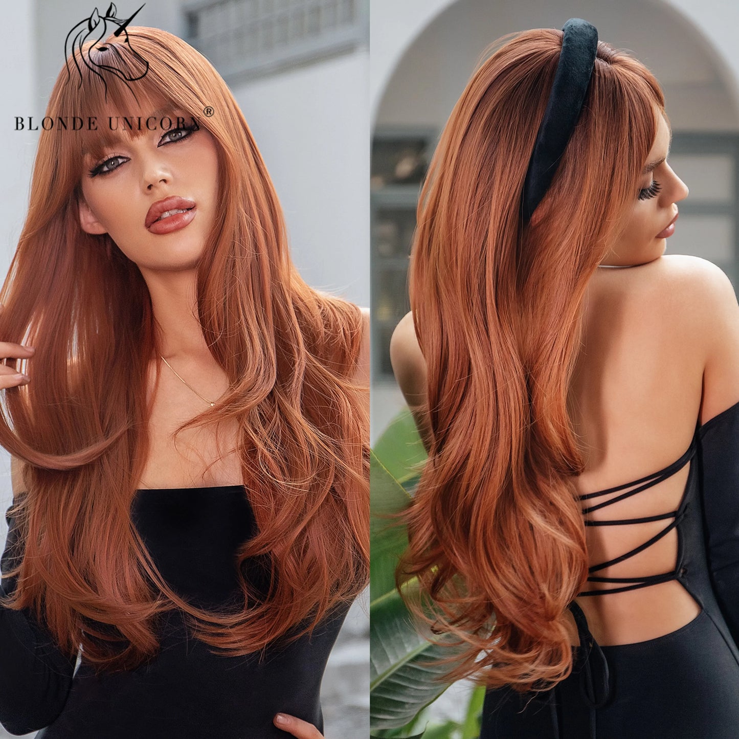 Wavy Synthetic Wig with Bangs - Various Colors Available