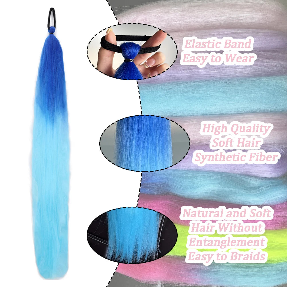 Synthetic 2Pcs Straight Ponytail With Elastic Hair Tie - Various Colors Available