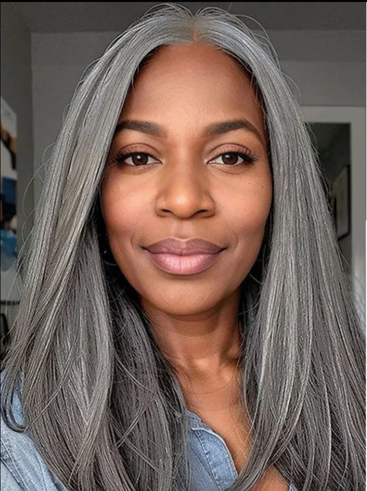 Gray Color Human Hair Seamless PU Clip In Hair Extensions - Straight