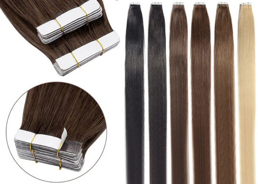 Straight 100% Human Hair Adhesive Tape In Seamless Skin Weft 20/40 Piece Options