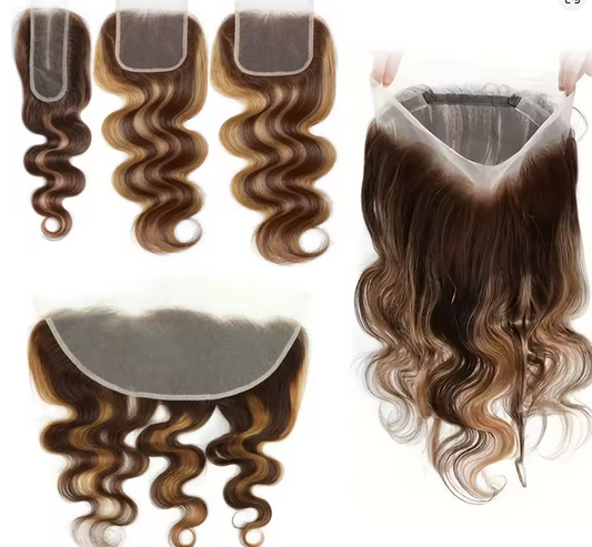 Body Wave Human Hair P4/27 Color Transparent Lace Closure/Frontal