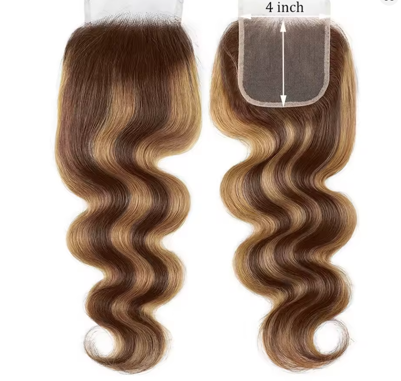 Body Wave Human Hair P4/27 Color Transparent Lace Closure/Frontal