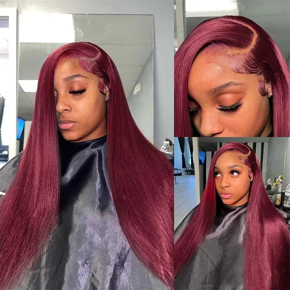 Burgundy Straight HD Lace Frontal Human Hair Wig