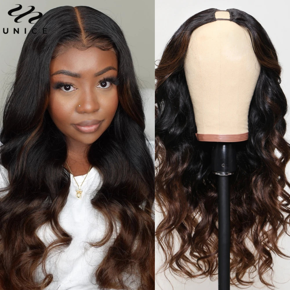 Body Wave Drawstring V Part Human Hair Wig