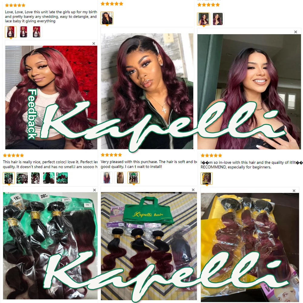1B99J Body Wave Bundles With Closure Brazilian Human Hair